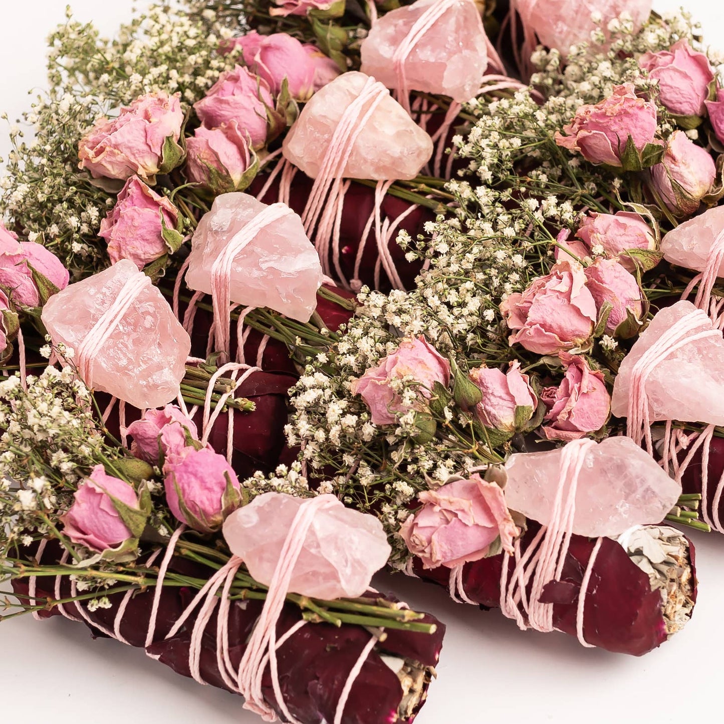 Floral Sage Rough Rose Quartz Crystal Cleansing Bundle