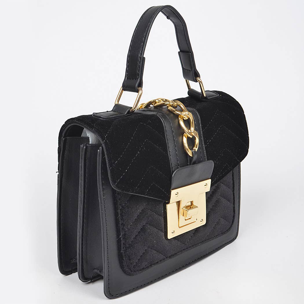 Rose Manor Velvet Satchel | Quilted Velvet Pu Trim Bag