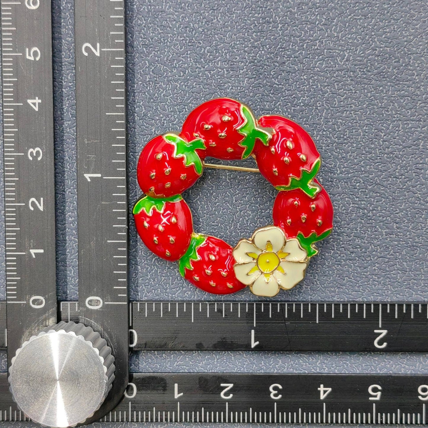Vintage Enamel 6 Strawberry Circle Brooch