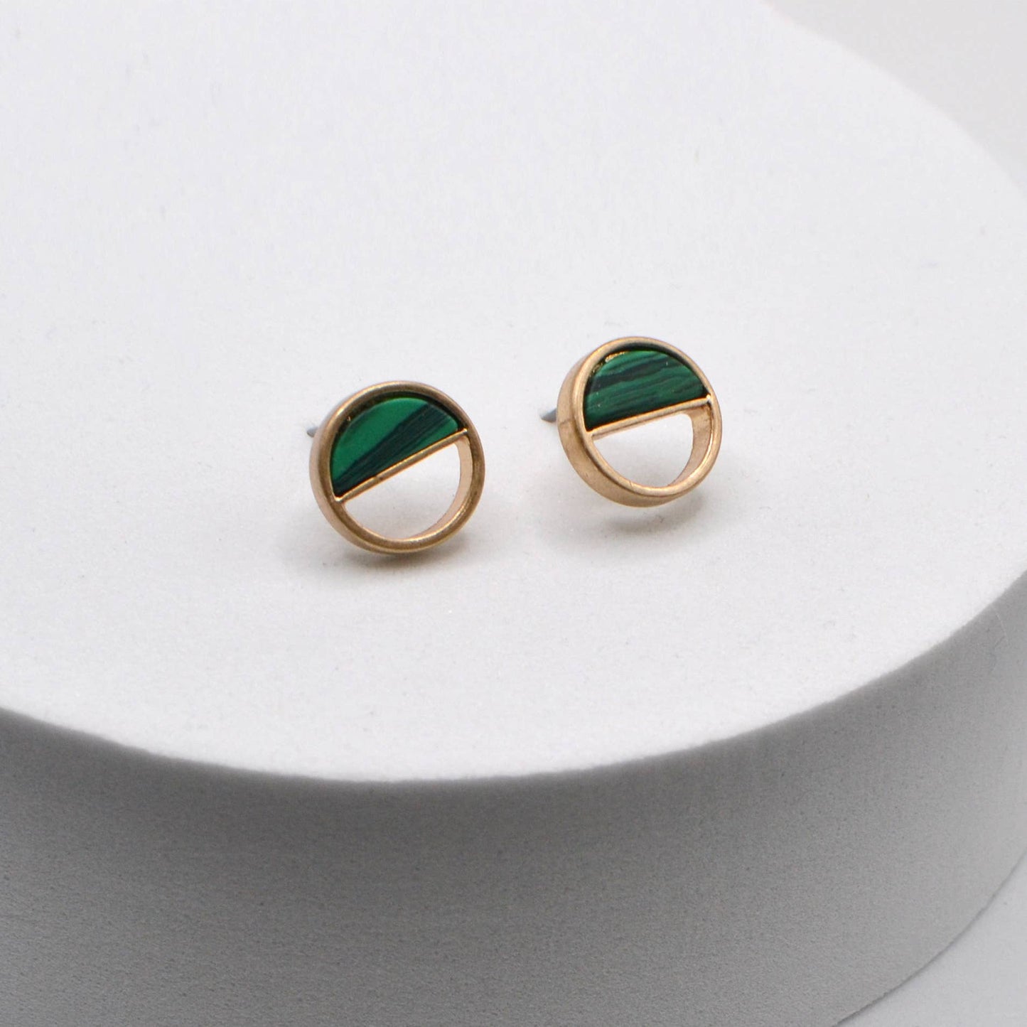 Howlite Stud Earrings Round Cut Brushed Button Earrings