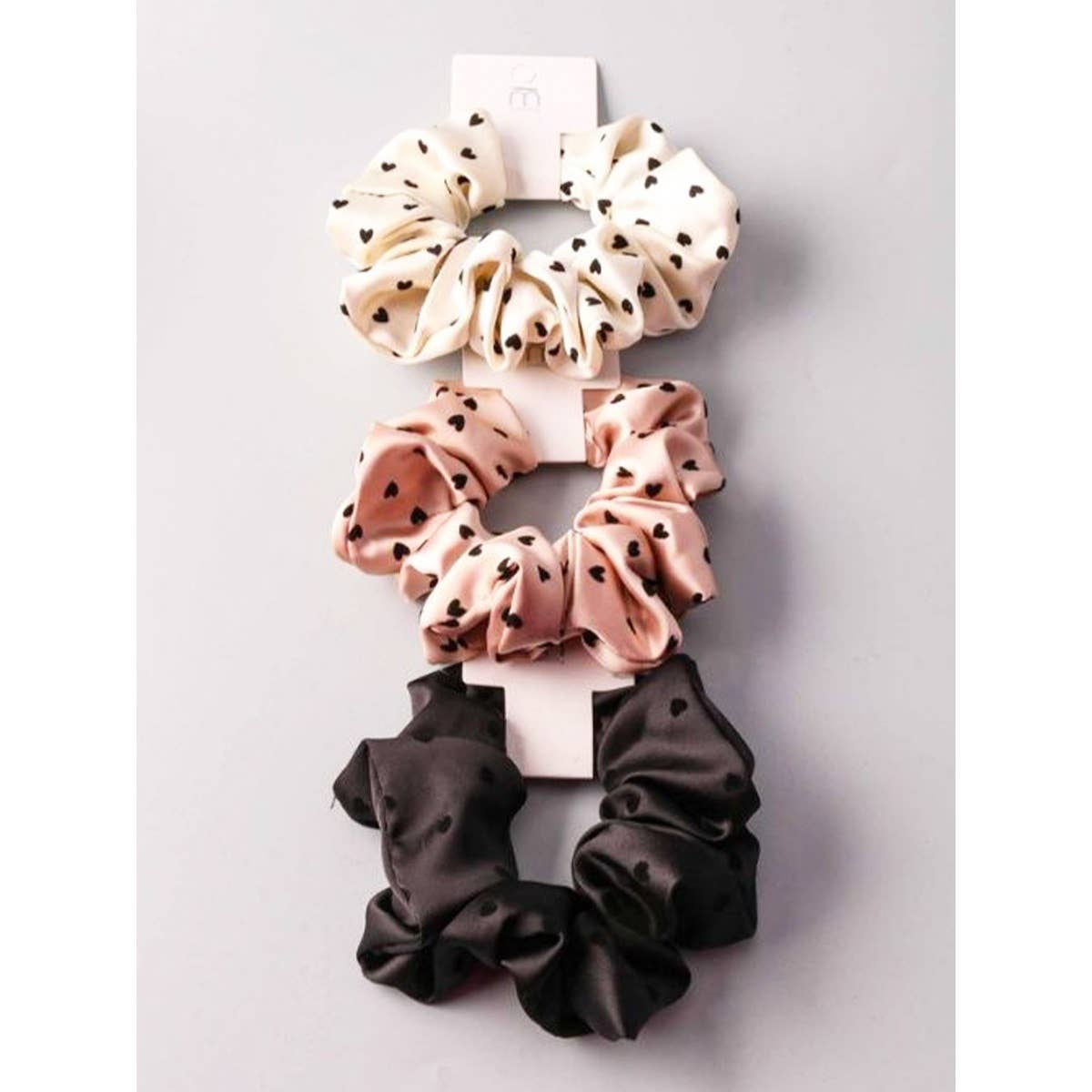 Whimsical Heart Flocking Soft Tone Satin Scrunchies Set