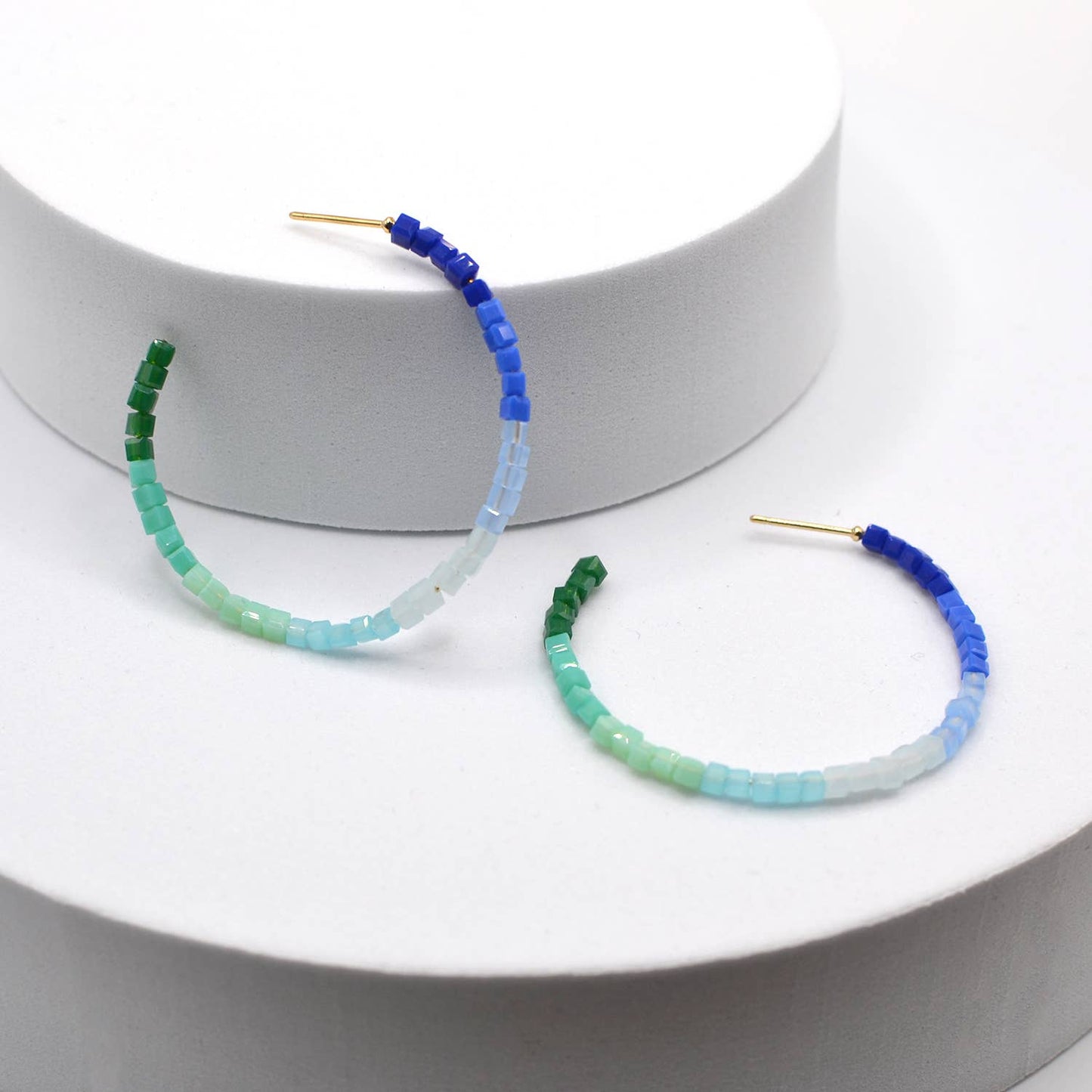 Glass Multi Bead C Hoop Earrings Light-weight Fashion Color