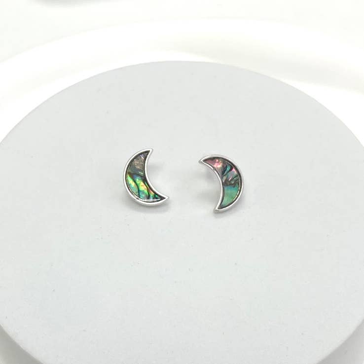 Crescent Moon Shell Stud Earrings Abalone Mother of Pearl