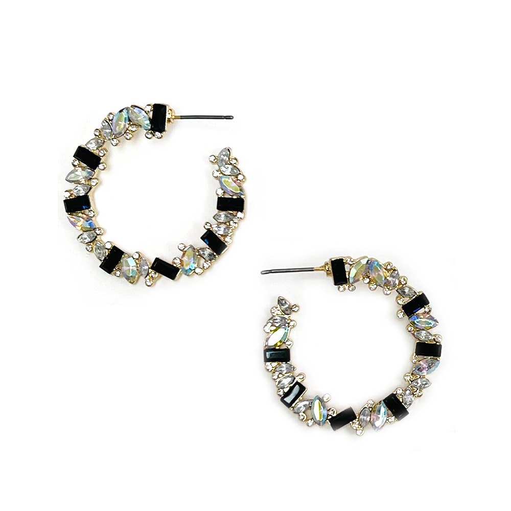 Baguette Stone Bead Wreath Hoop Post Earrings