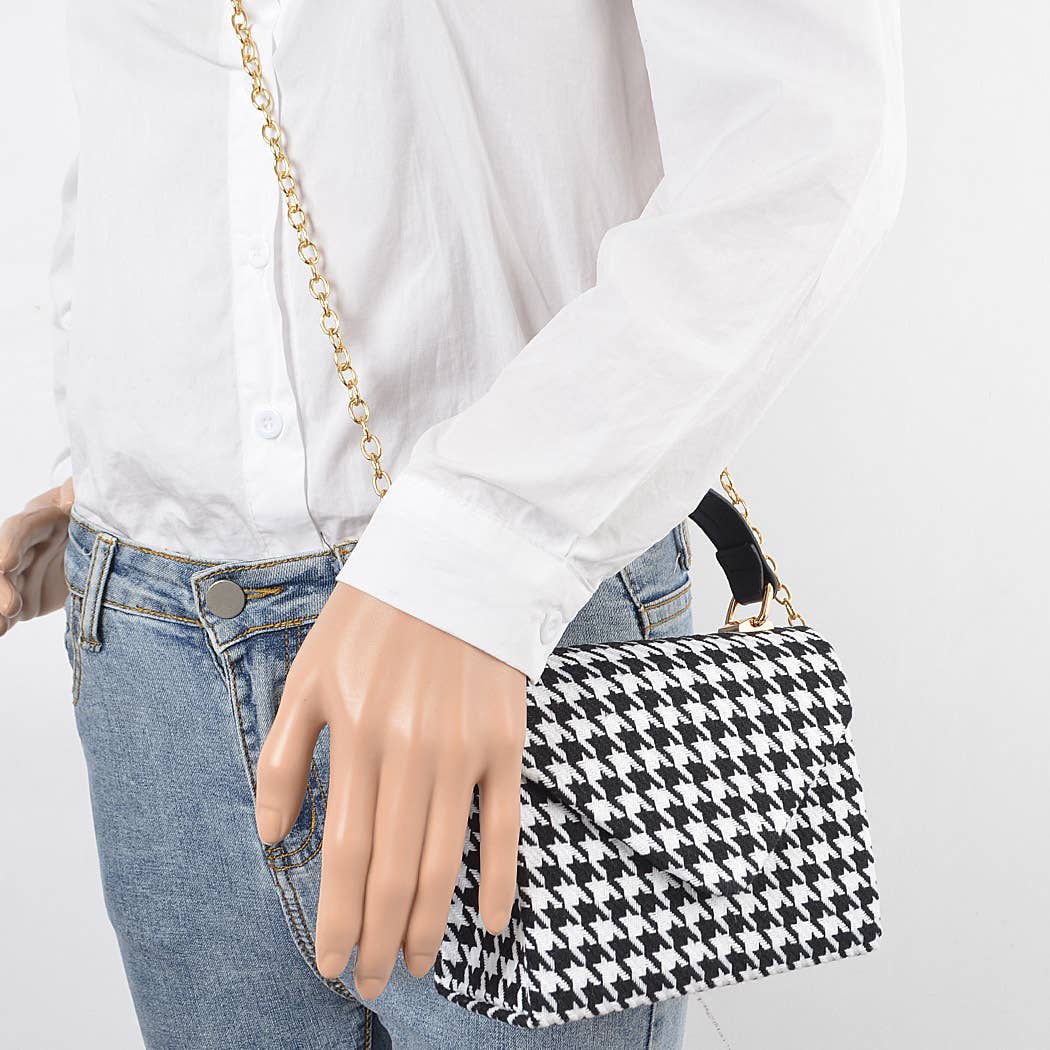 Tweed Houndstooth Top Handle Bag