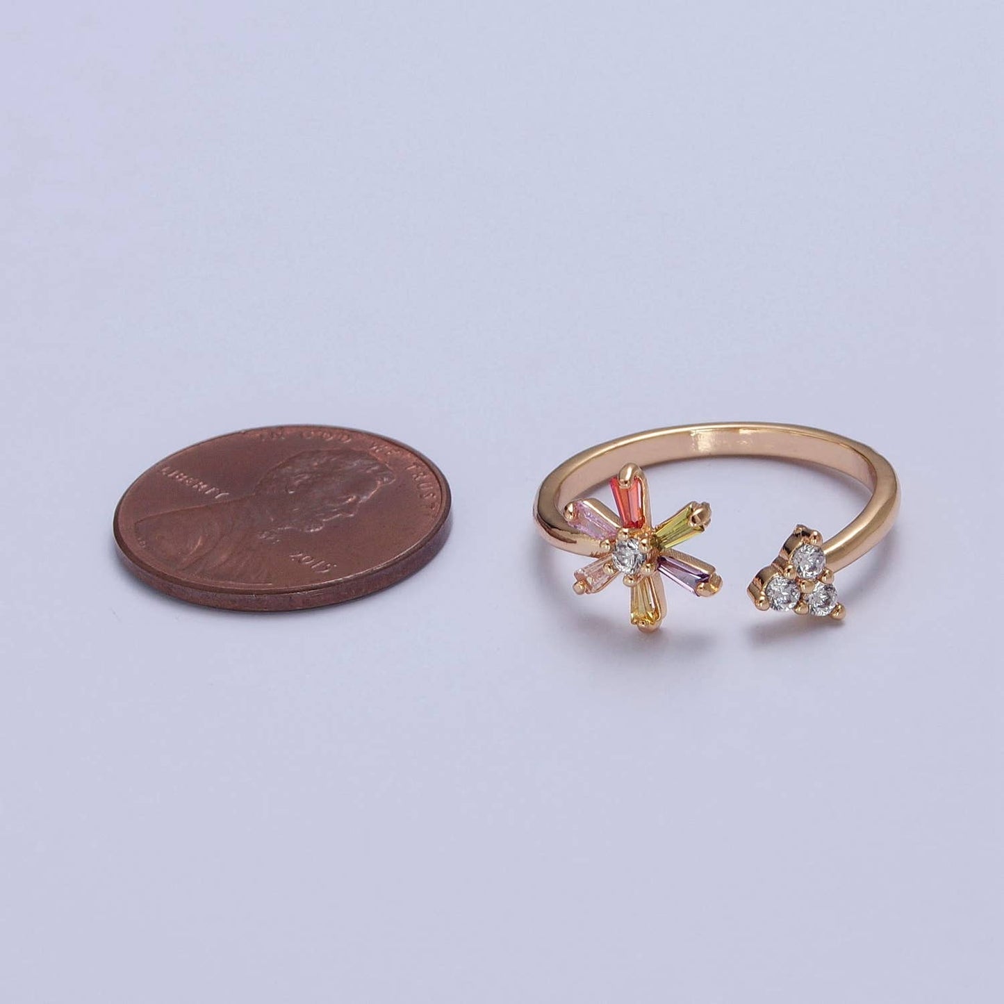 Minimalist Colorful CZ Daisy Flower Gold Open Ring