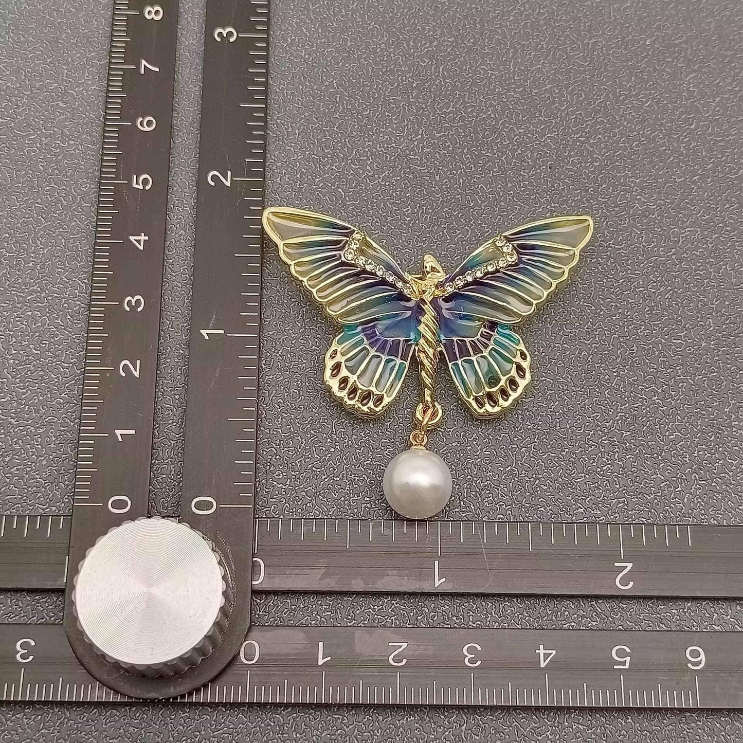 Pearl Charm Enamel Butterfly Brooch
