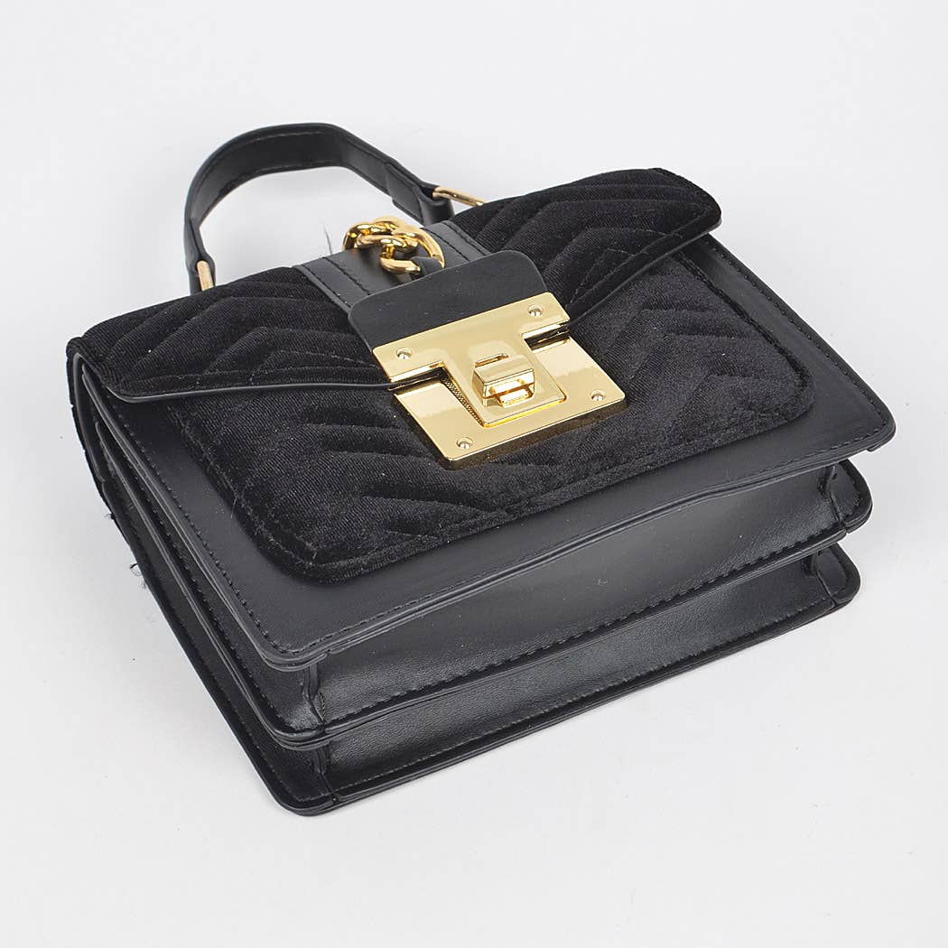Rose Manor Velvet Satchel | Quilted Velvet Pu Trim Bag