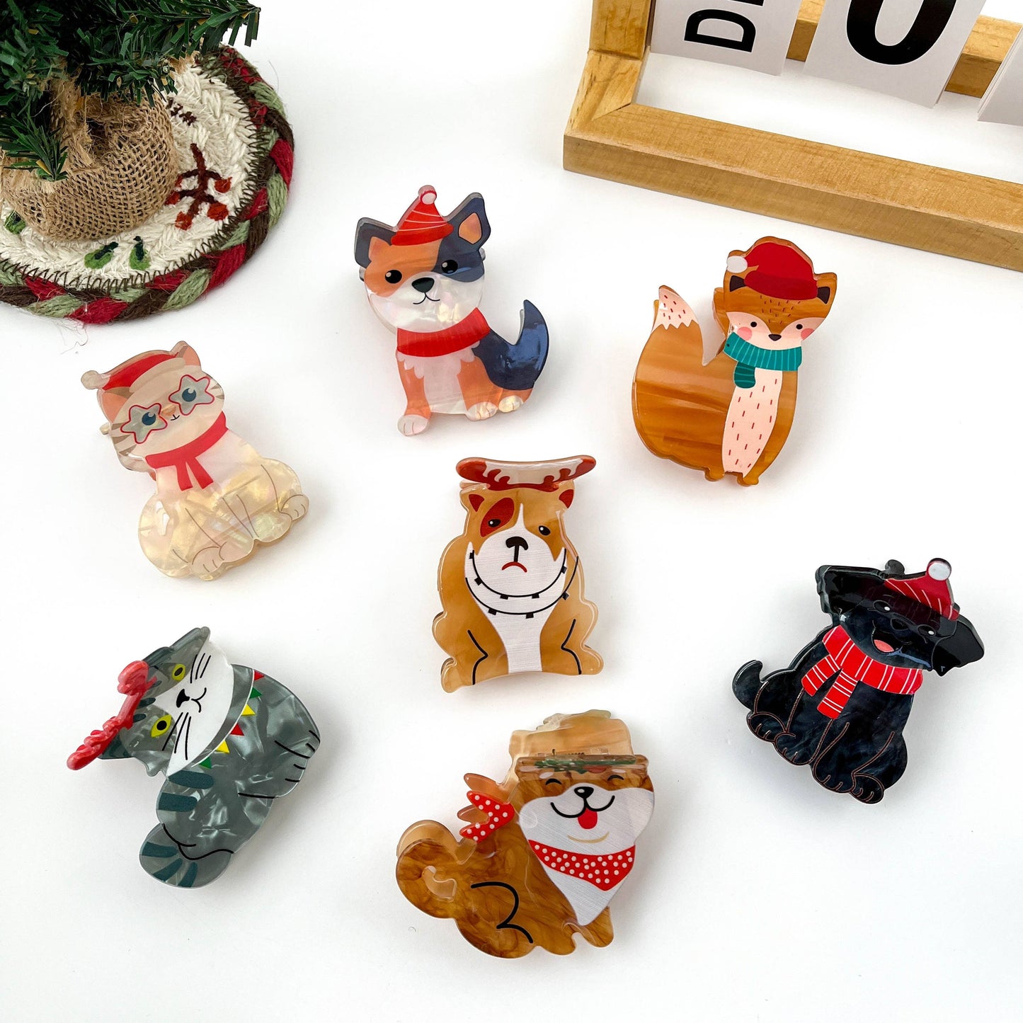 Winter Scarf Animal Acrylic Printed Christmas Hair Claw Clip