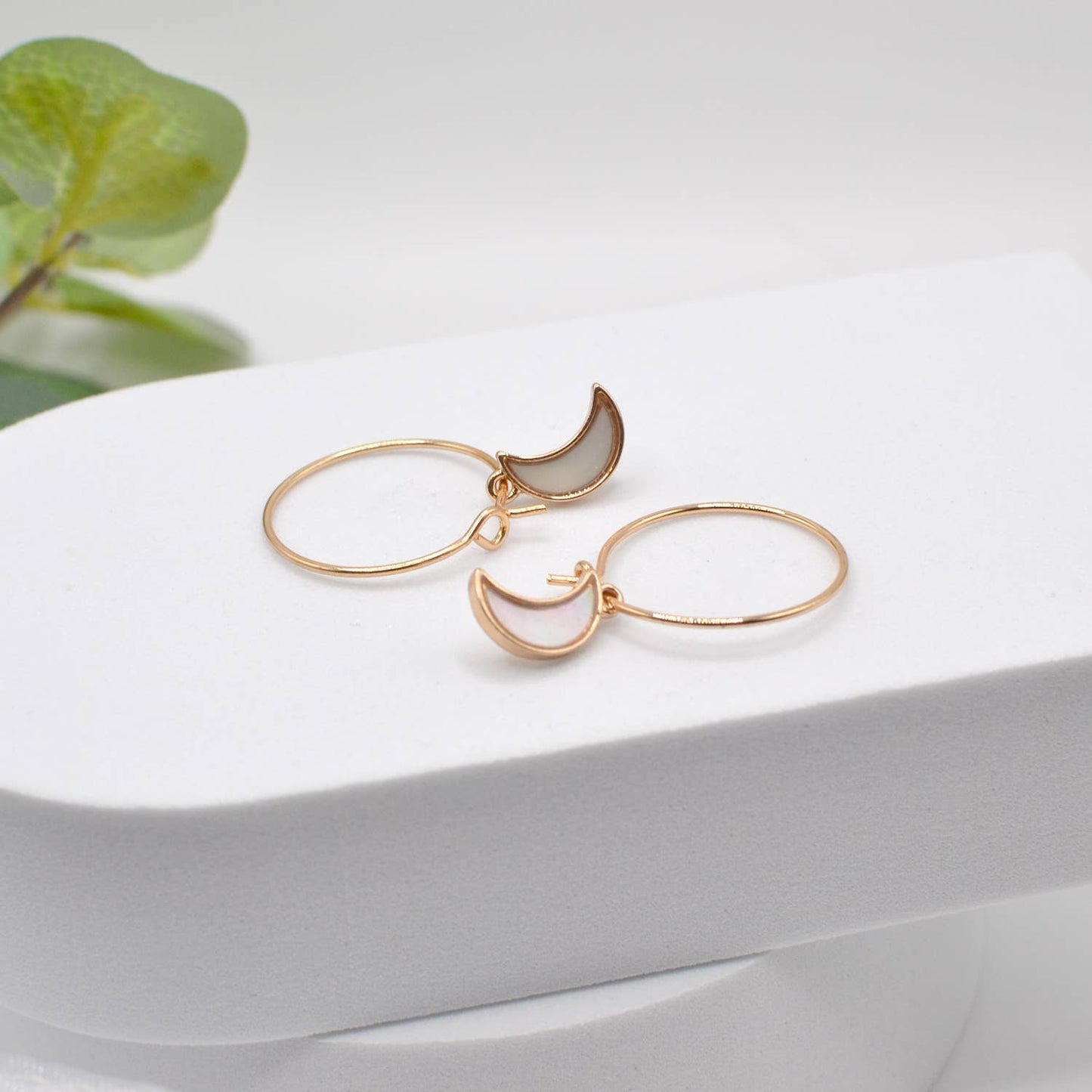 Crescent Moon Drop Hoop Earrings Abalone mother of pearl
