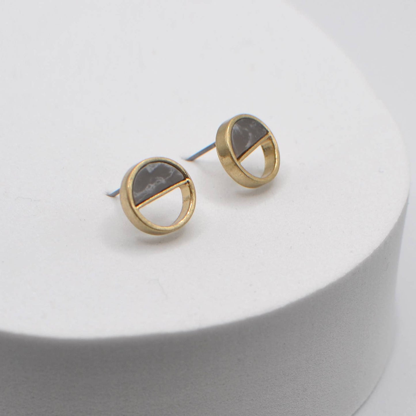 Howlite Stud Earrings Round Cut Brushed Button Earrings