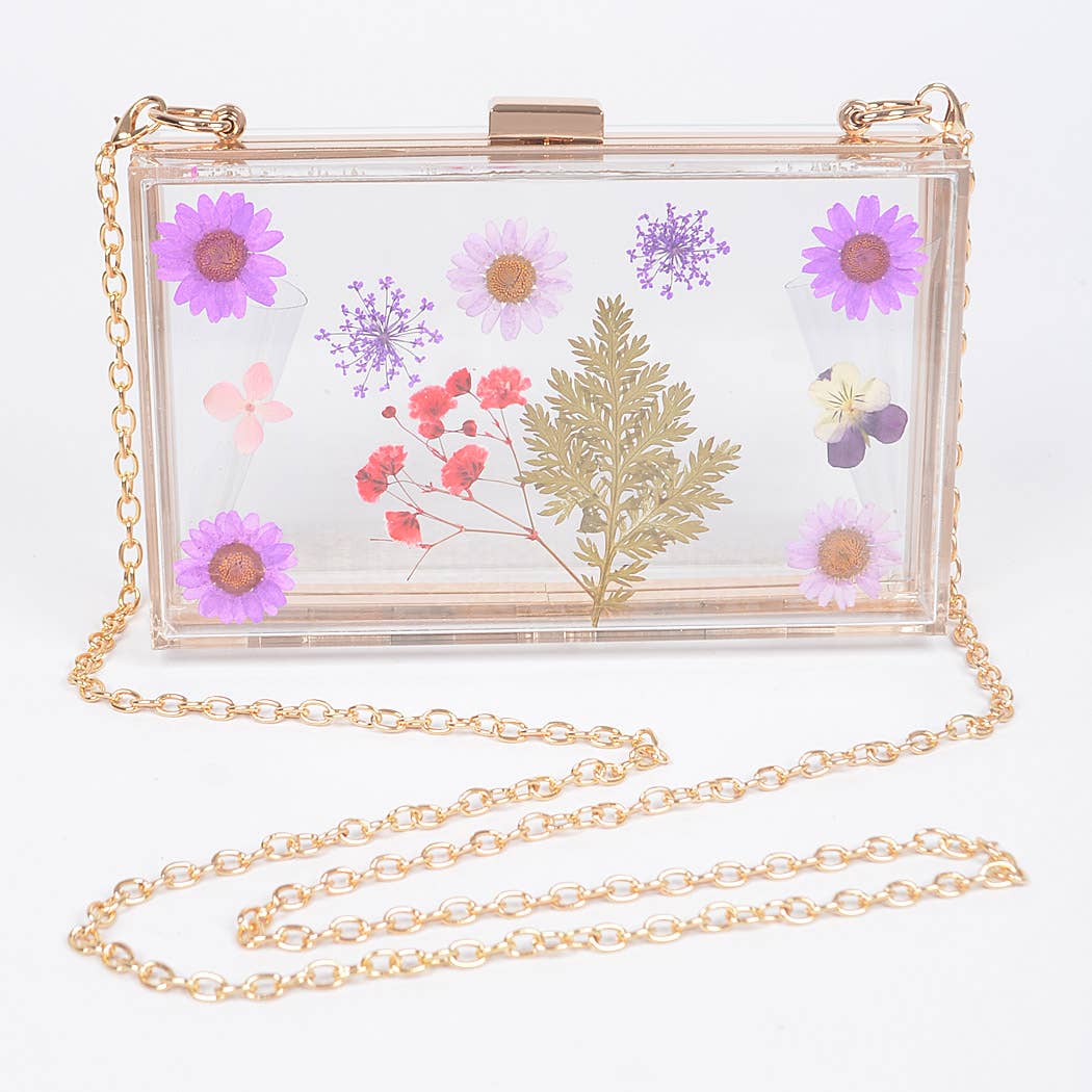 Flower Transparent Hard Case Clutch
