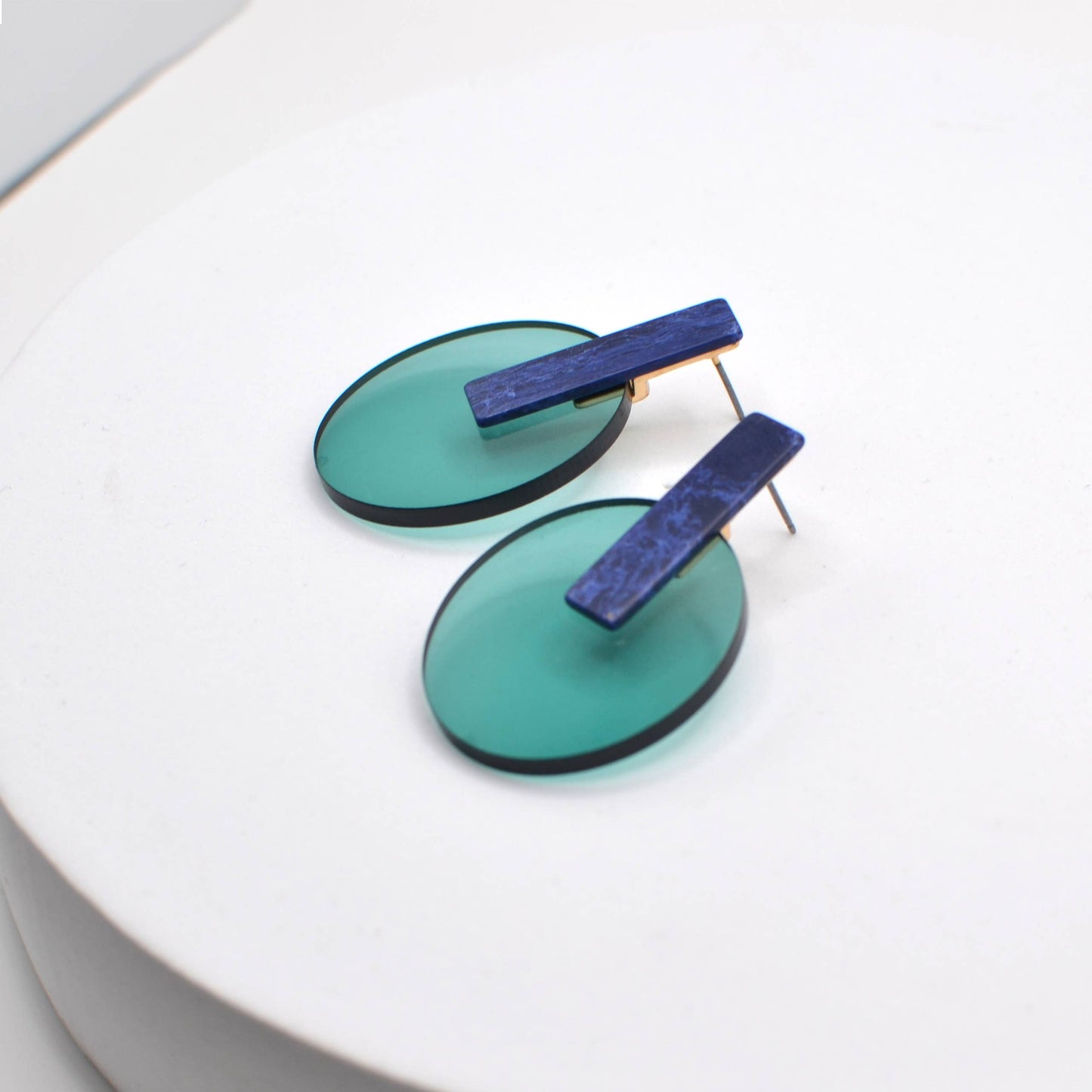 Oval Acrylic with Marble Stone Stud Earrings