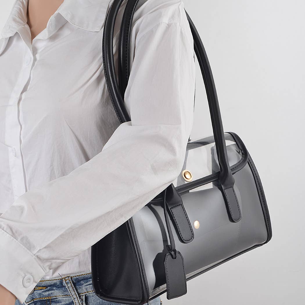 Aetherveil Clear Tote | Faux Leather Trimed Clear Bag
