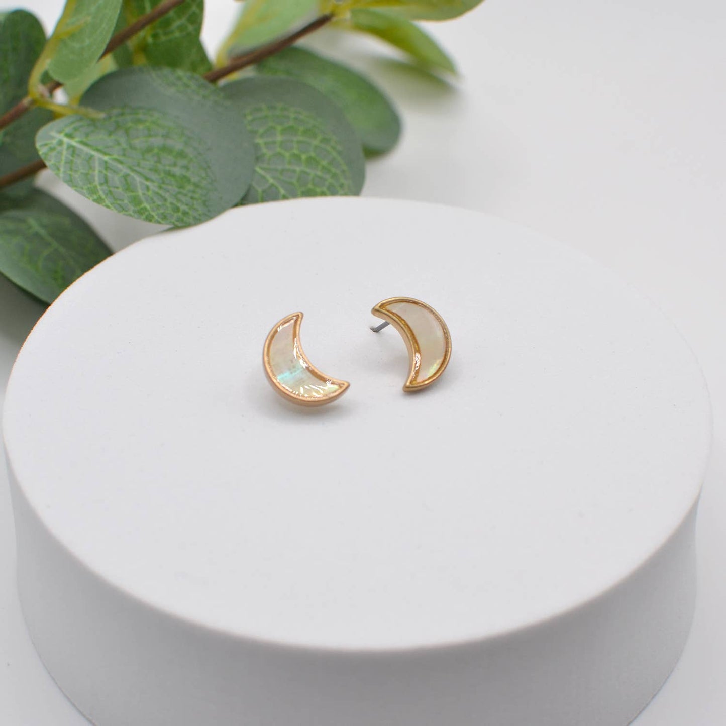 Crescent Moon Shell Stud Earrings Abalone Mother of Pearl