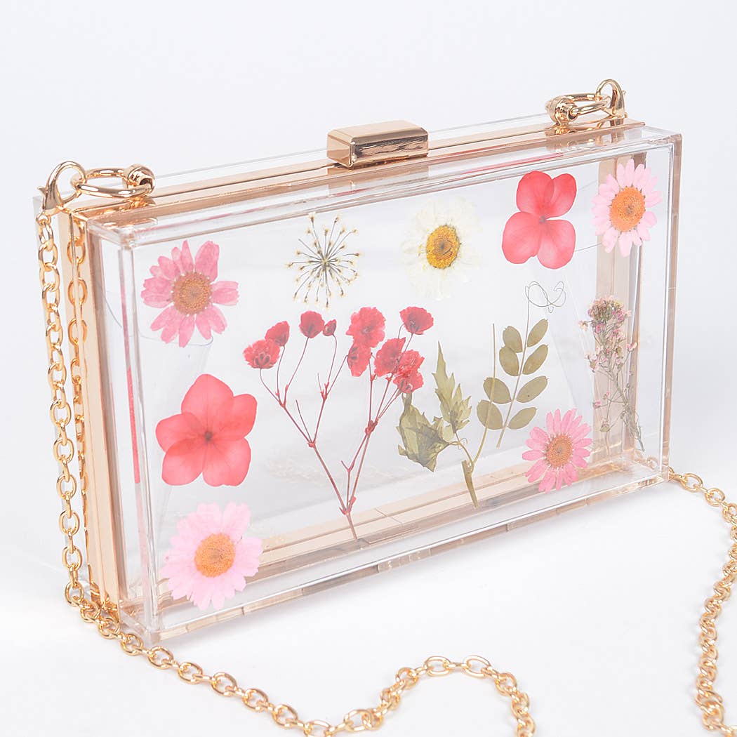 Flower Transparent Hard Case Clutch