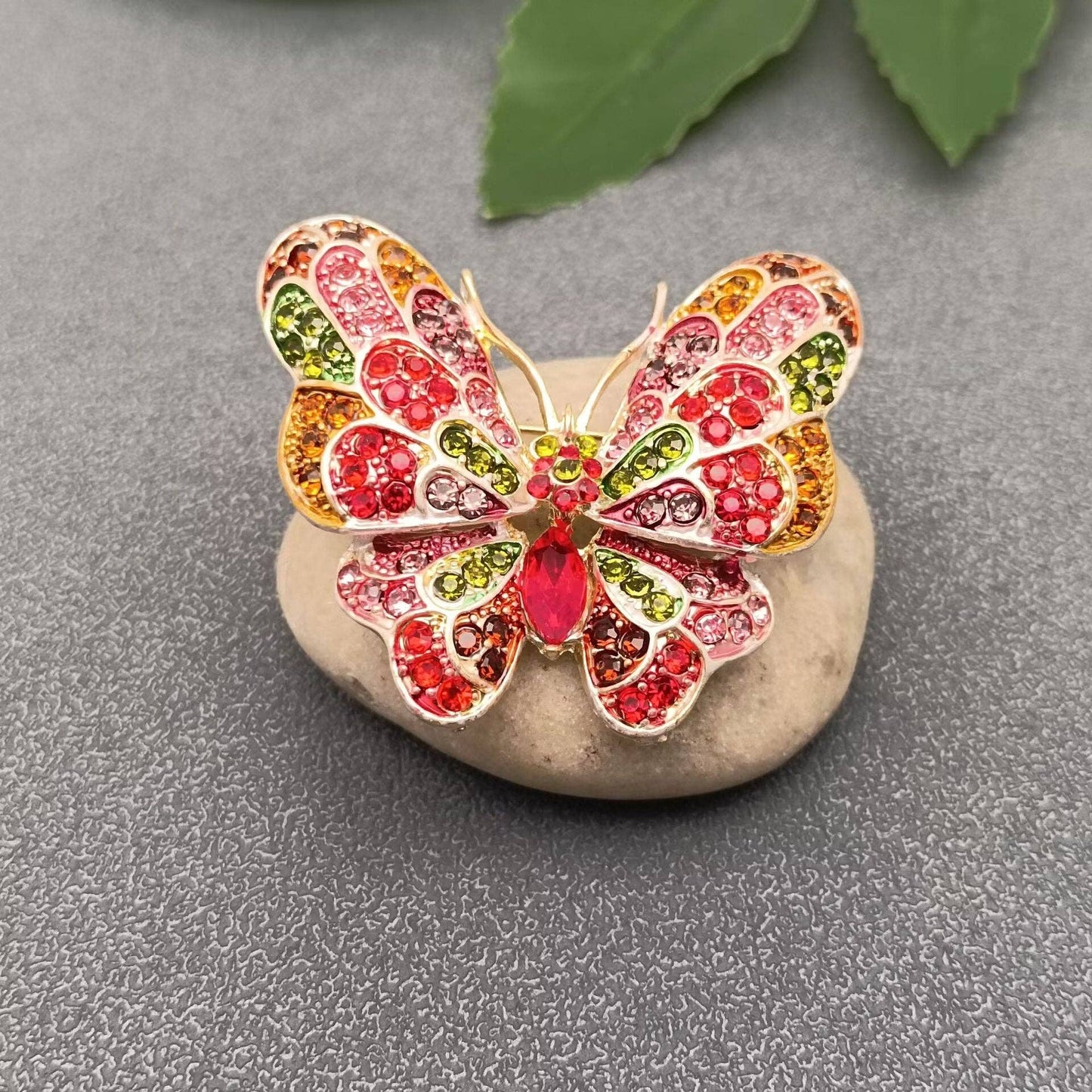 Colored Rhinestone Butterfly Brooch