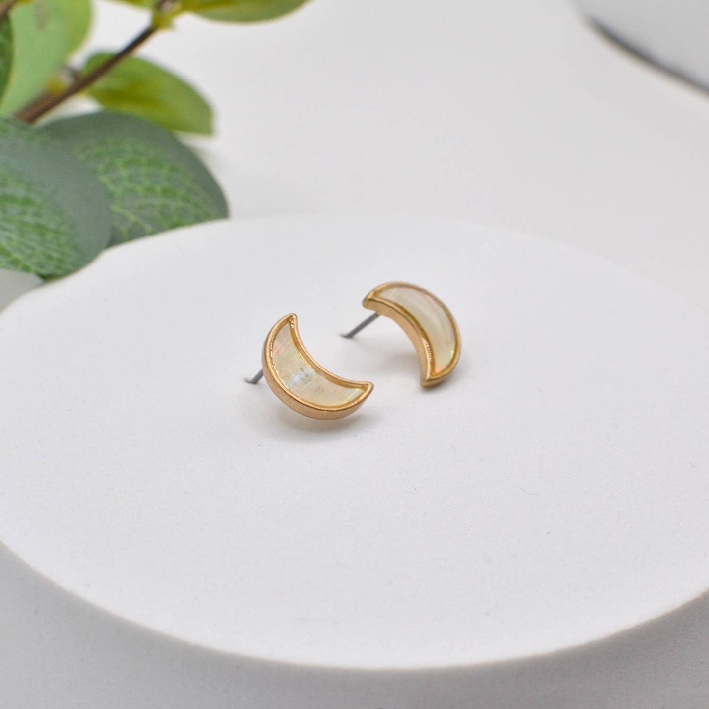 Crescent Moon Shell Stud Earrings Abalone Mother of Pearl