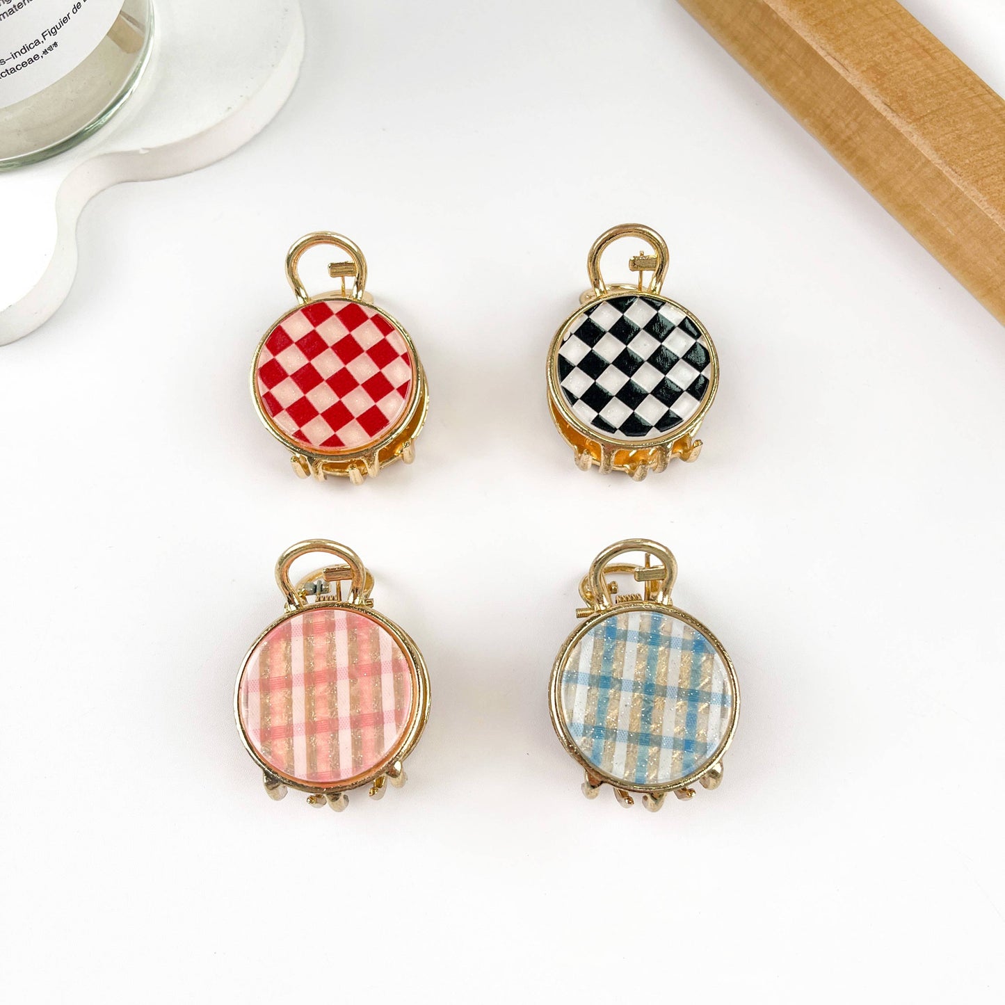 Checkerboard Round Mini Suitcase Hair Clip