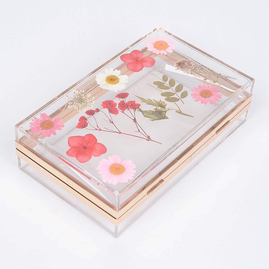 Flower Transparent Hard Case Clutch