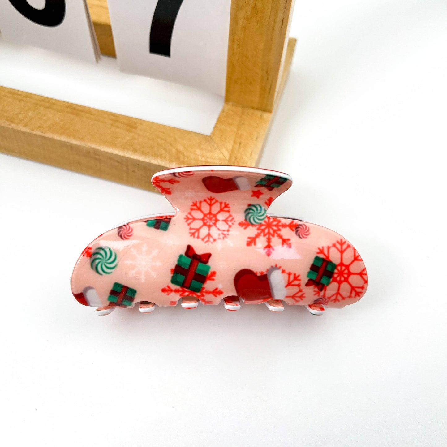Christmas Printed Geometric Hair Claw Clip