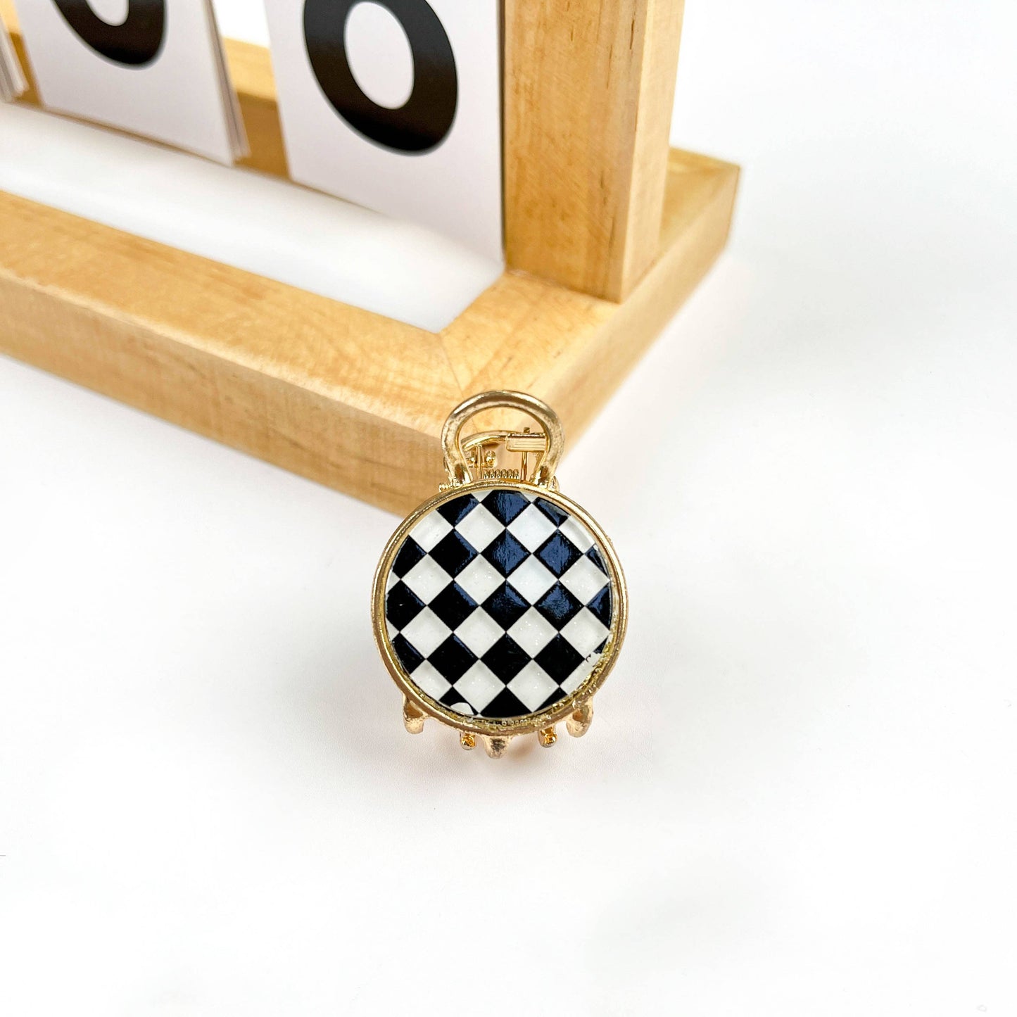 Checkerboard Round Mini Suitcase Hair Clip