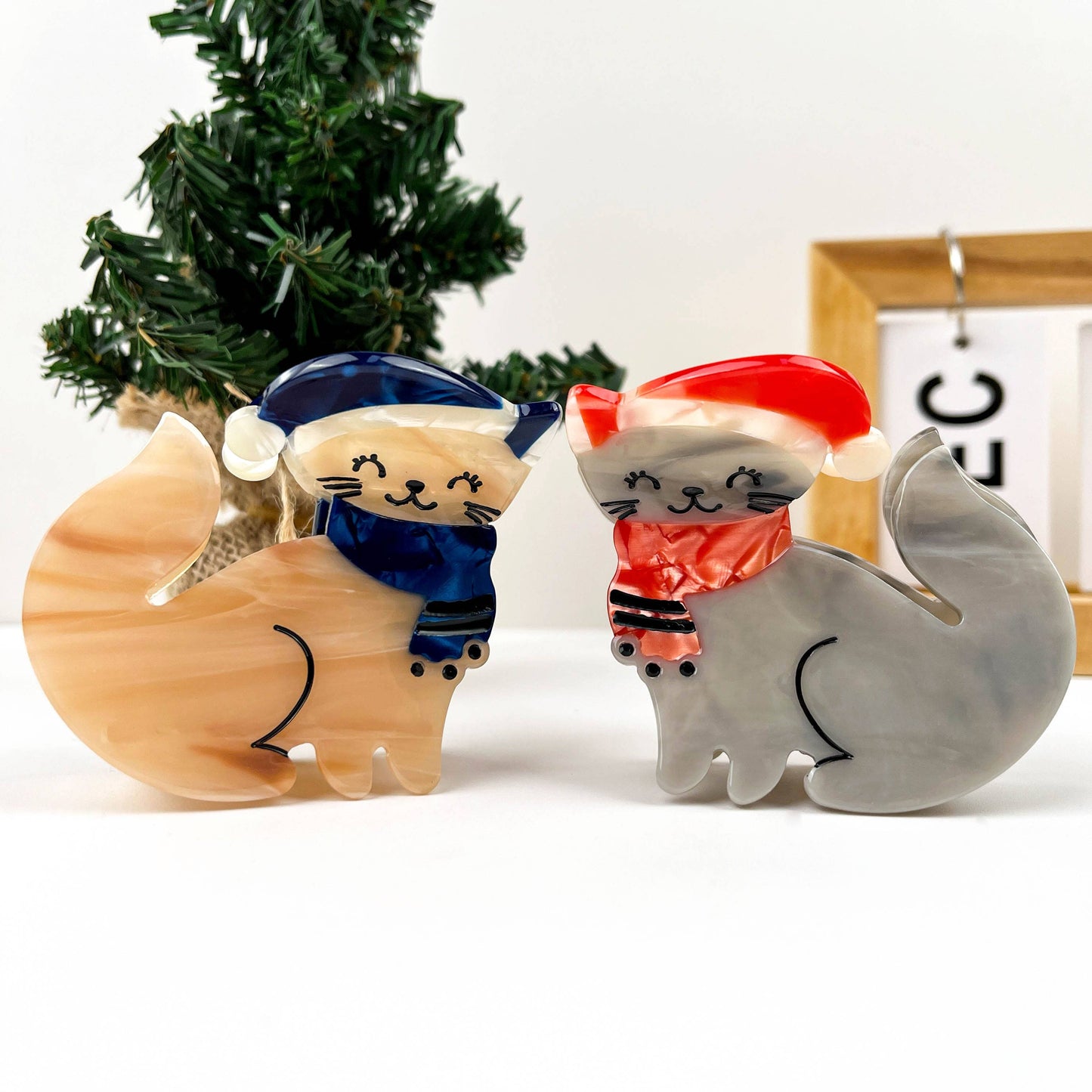 Cute Cat with Hat and Scarf Acetate Hair Claw Clip