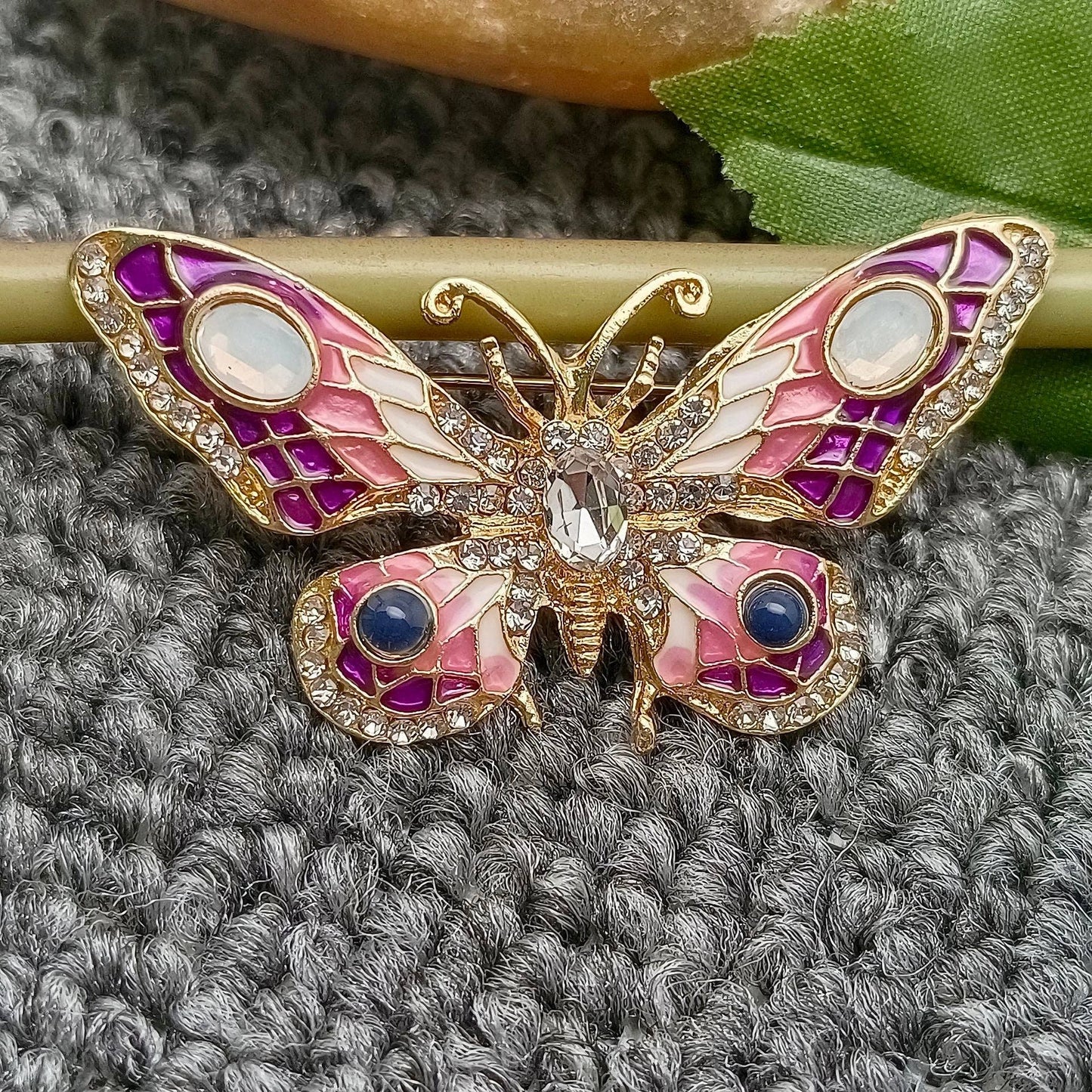 Rhinestone Colored Enamel Butterfly Brooch