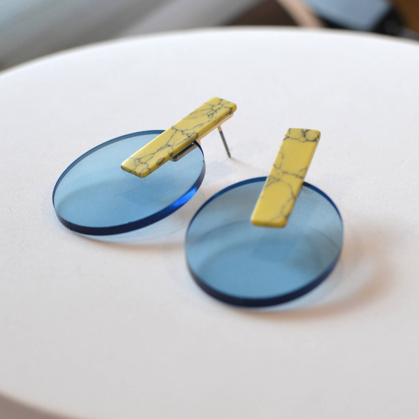 Oval Acrylic with Marble Stone Stud Earrings