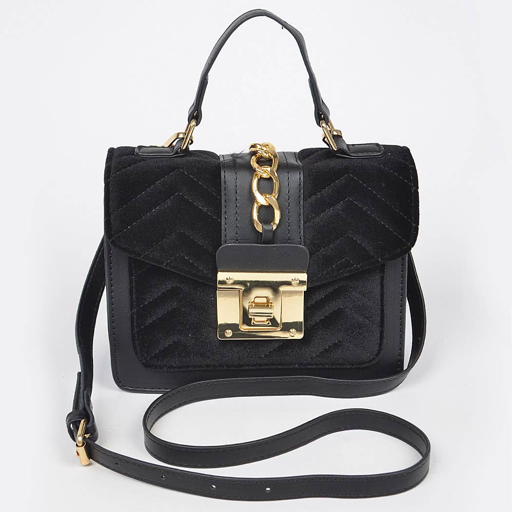 Rose Manor Velvet Satchel | Quilted Velvet Pu Trim Bag