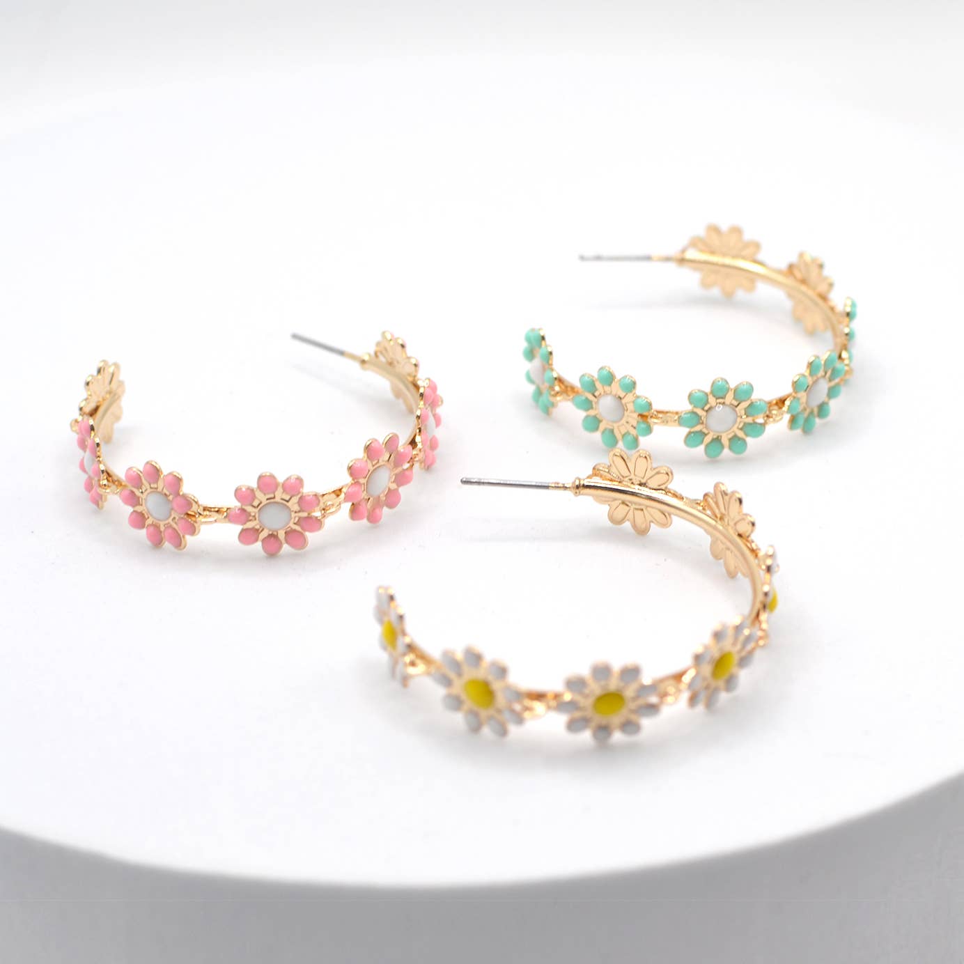 Flower Color Enamel Floral Epoxy Hoop Earrings