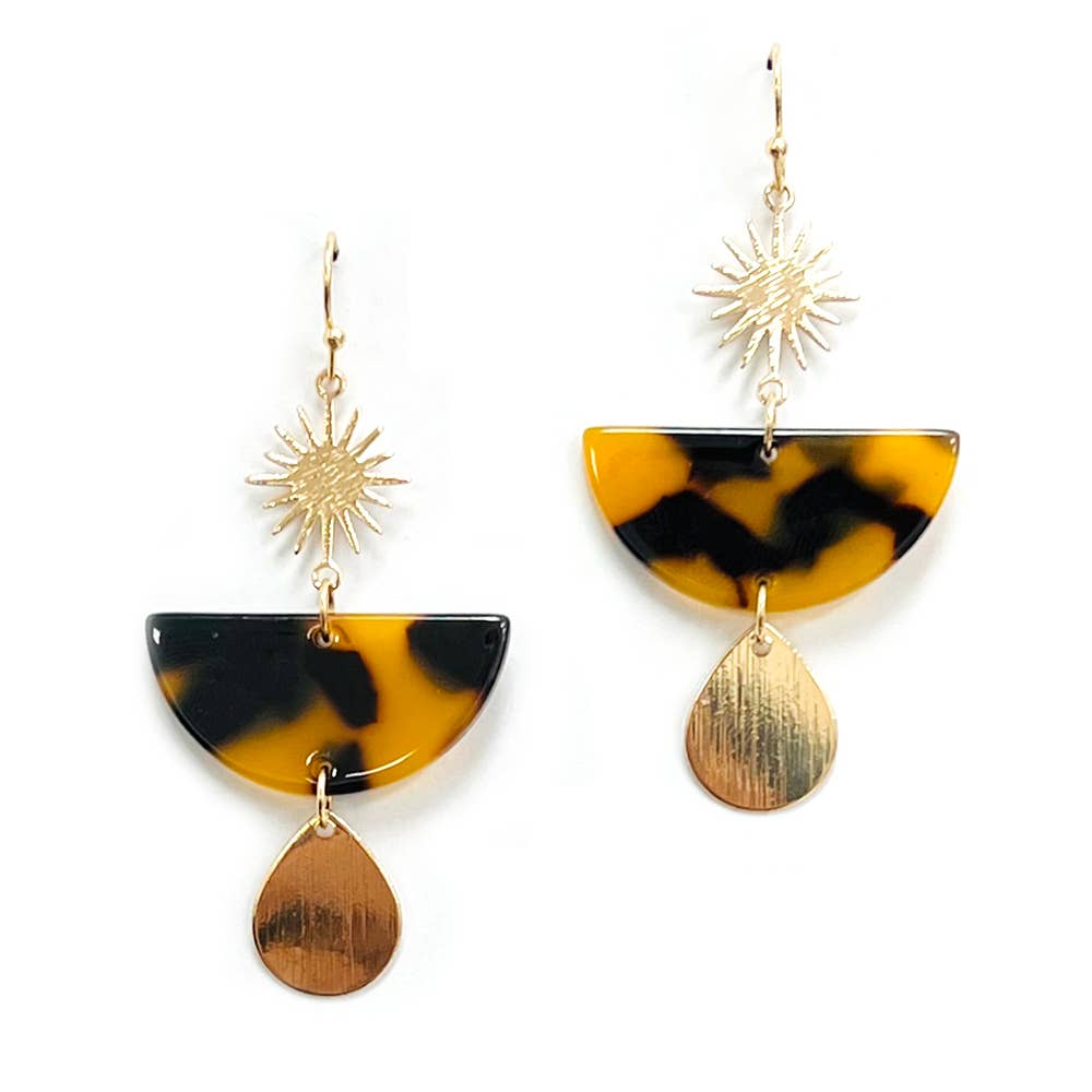 Sunburst Top with Half Moon Resin Acetate Dangle Earrings