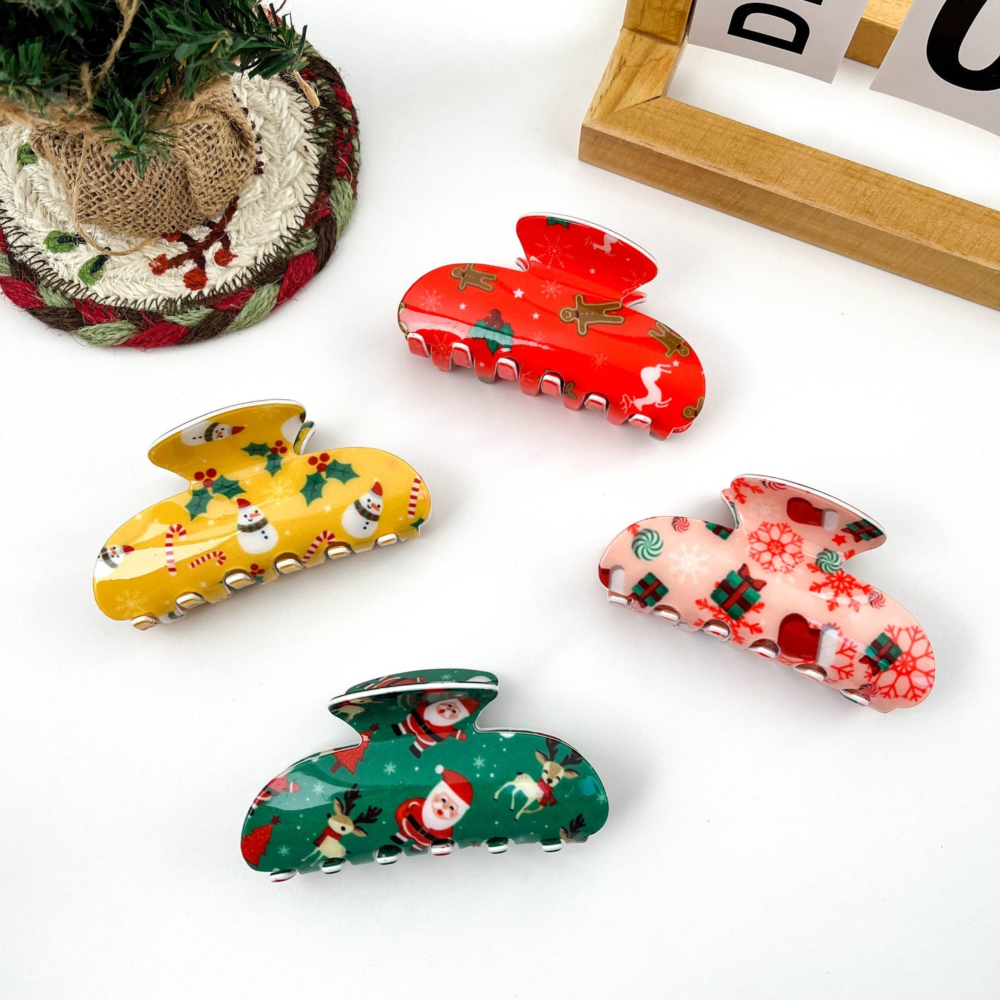 Christmas Printed Geometric Hair Claw Clip