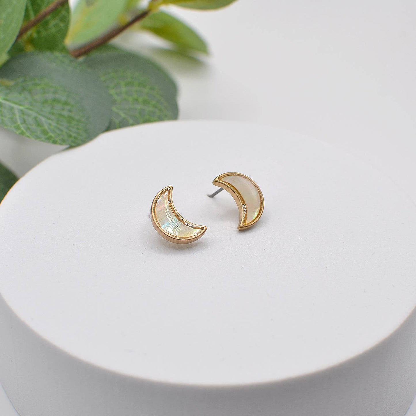 Crescent Moon Shell Stud Earrings Abalone Mother of Pearl