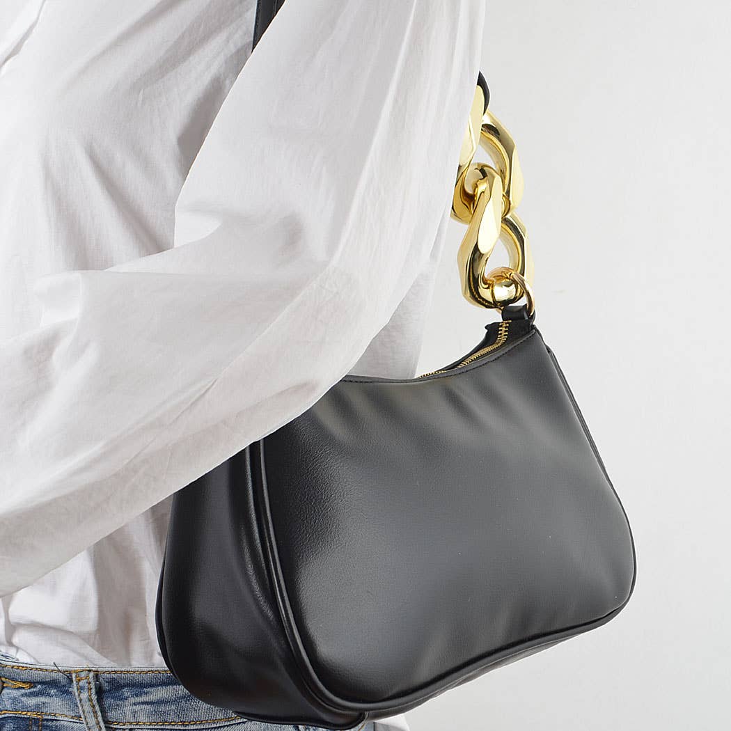 Mossglint Shoulder Bag | Faux Leather Simple Shoulder Bag