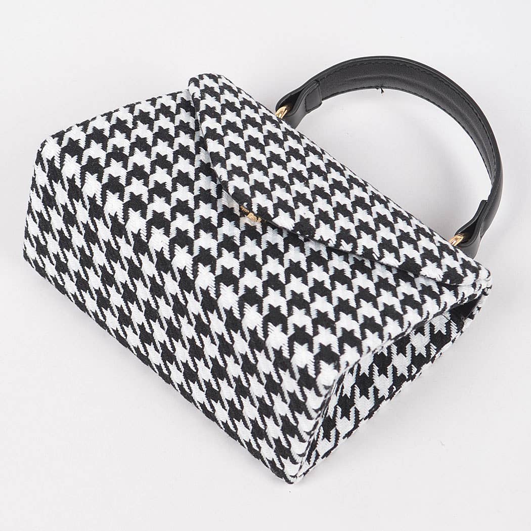 Tweed Houndstooth Top Handle Bag