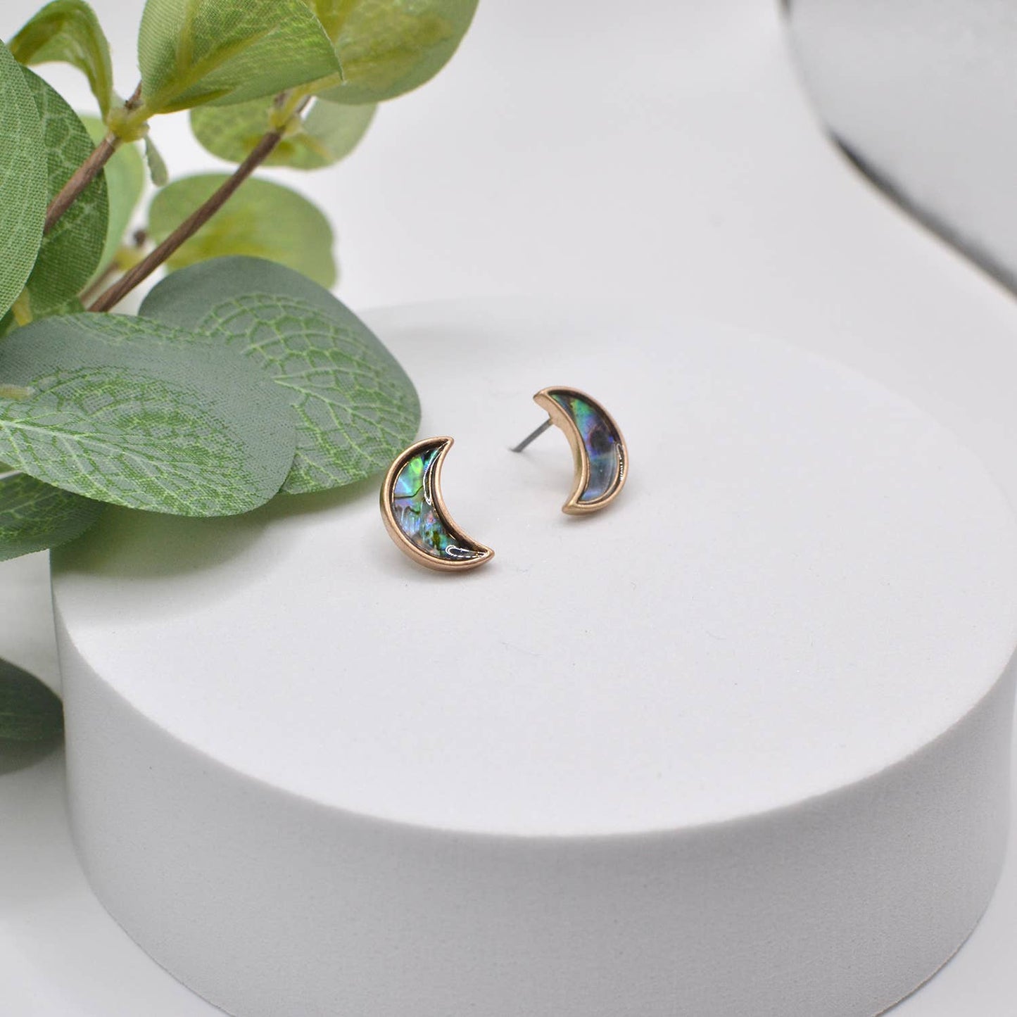 Crescent Moon Shell Stud Earrings Abalone Mother of Pearl