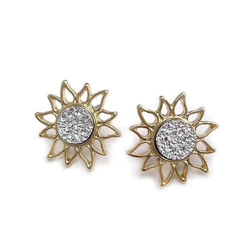 Resin Druzy Stone Sunburst Button Post Boho Vibe Earring