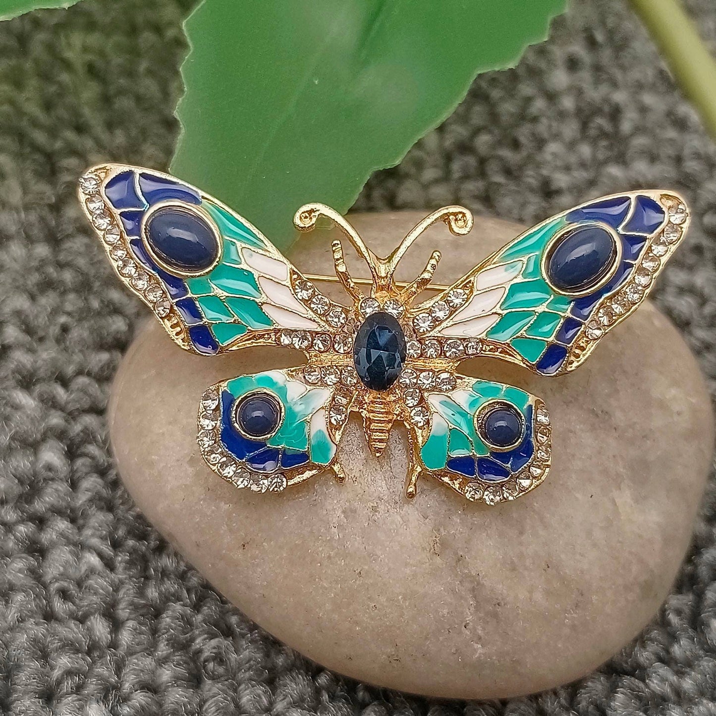 Rhinestone Colored Enamel Butterfly Brooch