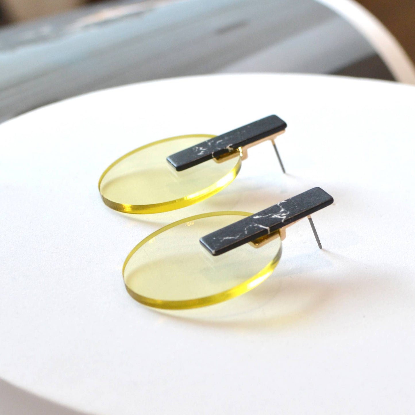 Oval Acrylic with Marble Stone Stud Earrings