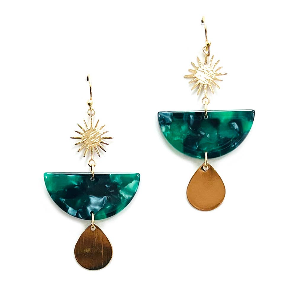 Sunburst Top with Half Moon Resin Acetate Dangle Earrings