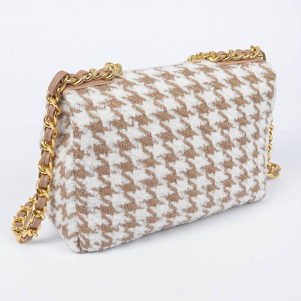 Quilted Tweed Houndstooth Chain Shoulder Bag