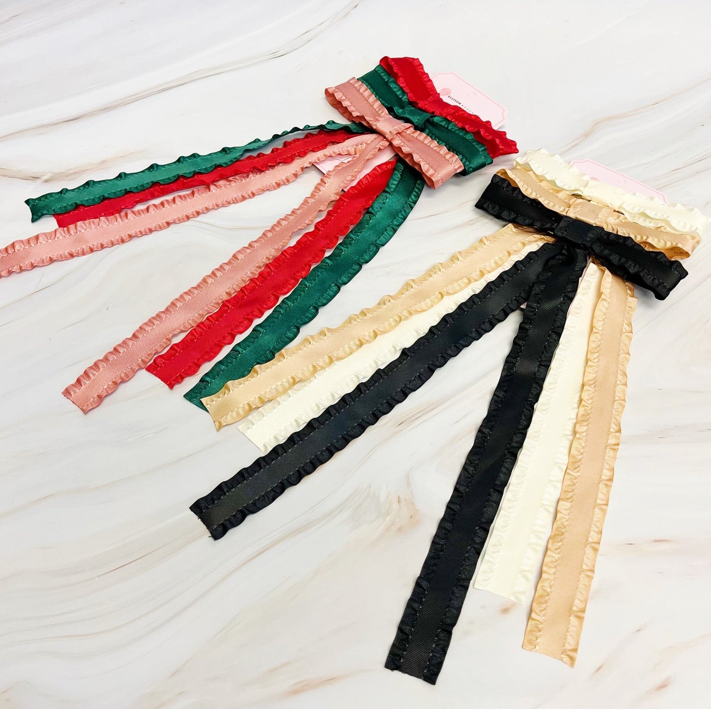 Slim Frilled Bow Hair Clip Set of 3