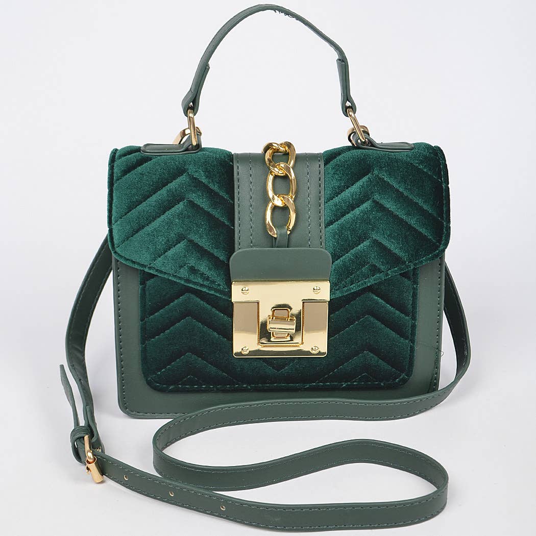 Rose Manor Velvet Satchel | Quilted Velvet Pu Trim Bag