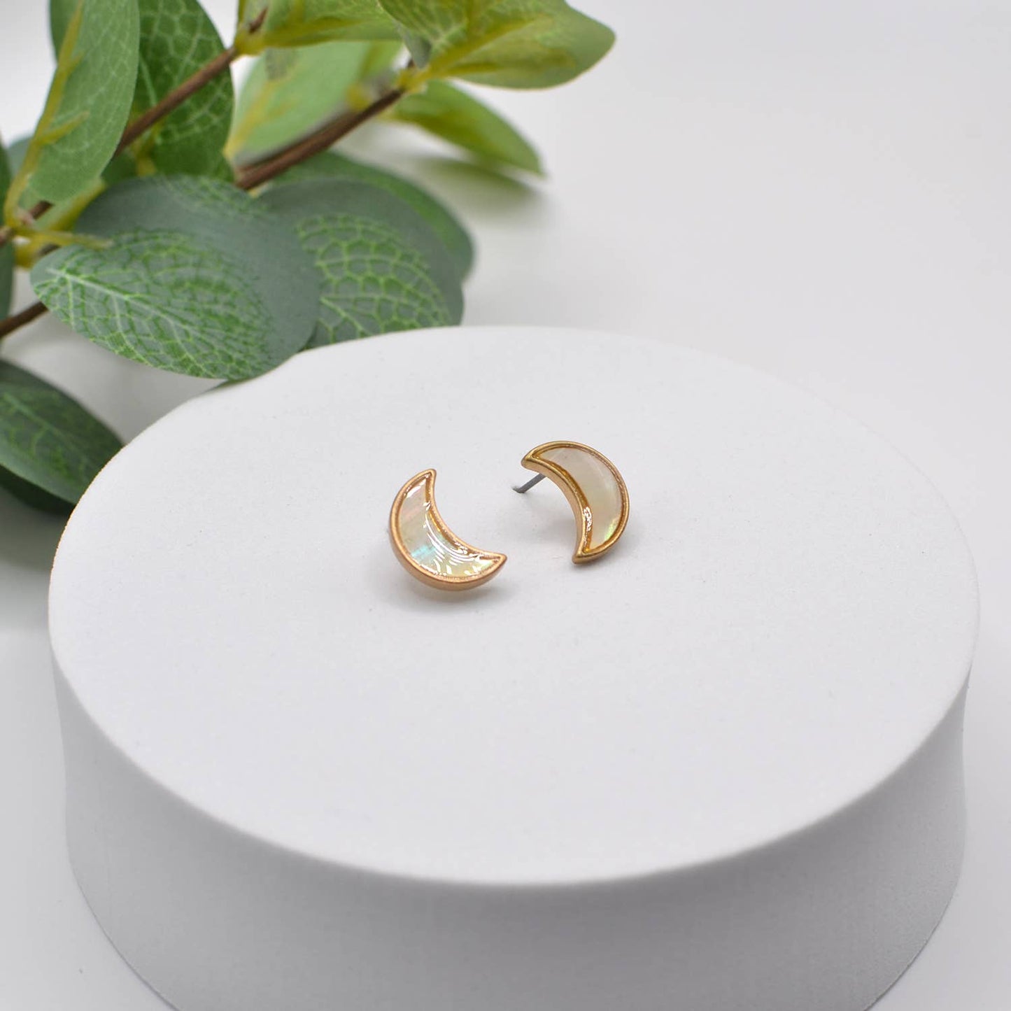 Crescent Moon Shell Stud Earrings Abalone Mother of Pearl