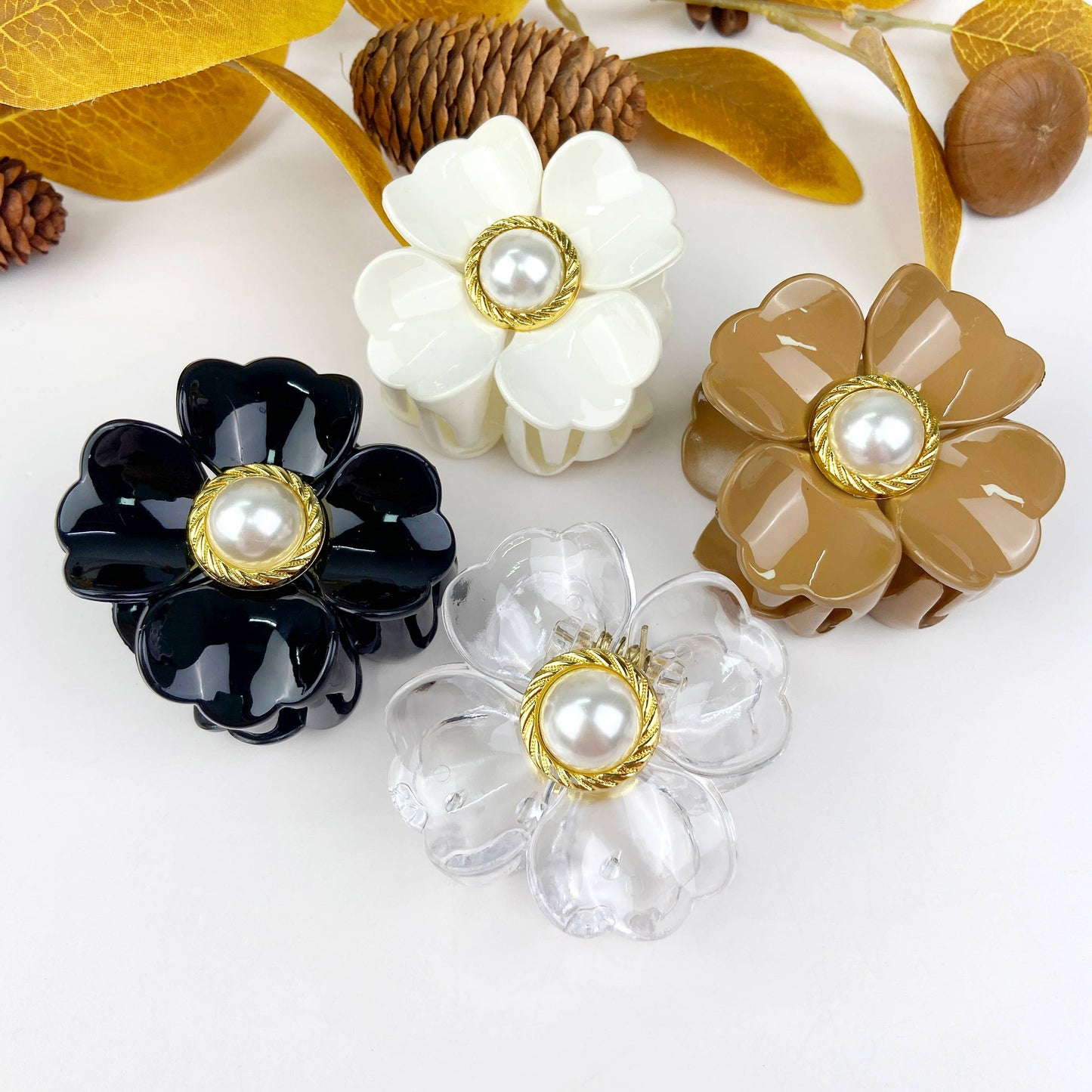 French Romantic Pearl Flower Hair Claw Clip