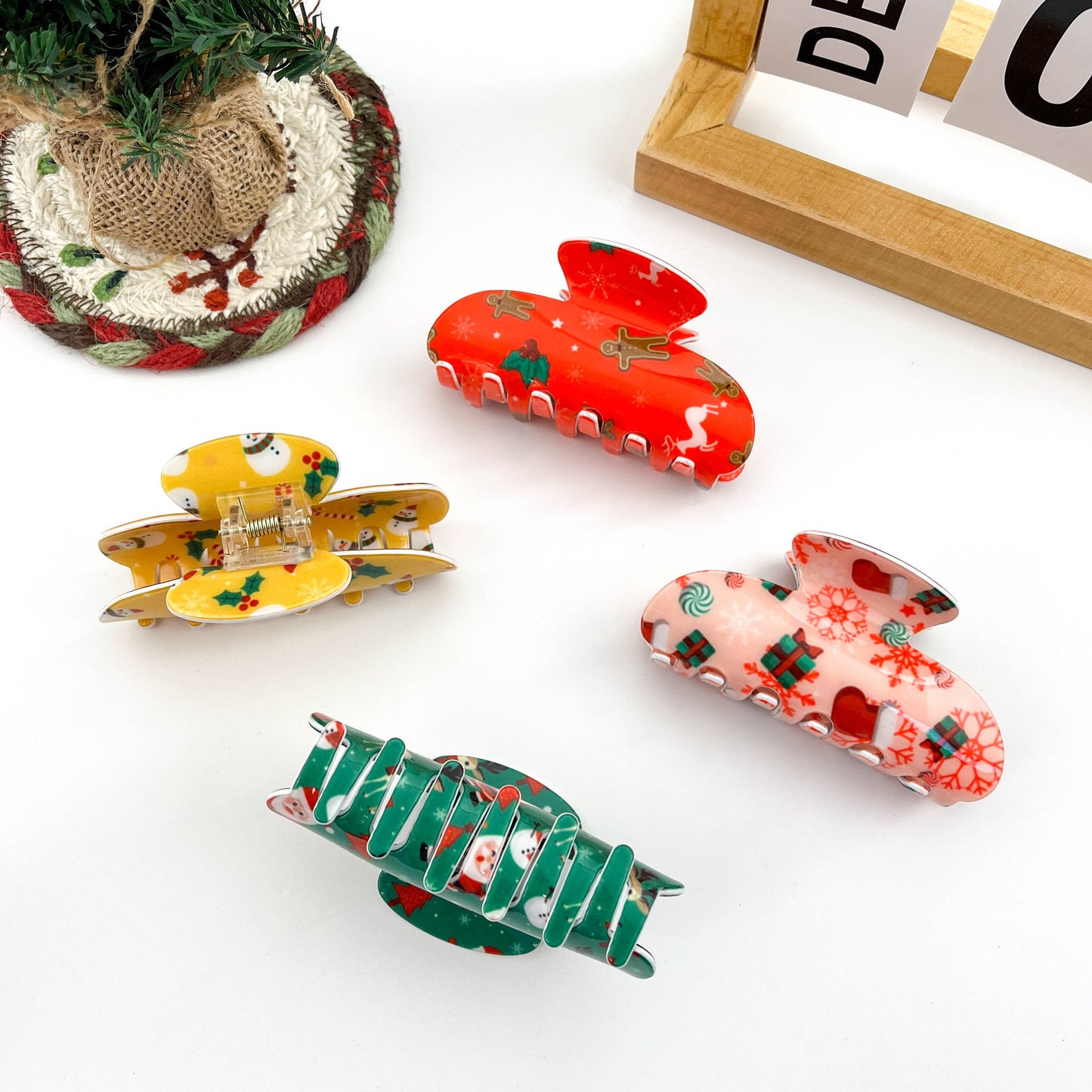 Christmas Printed Geometric Hair Claw Clip