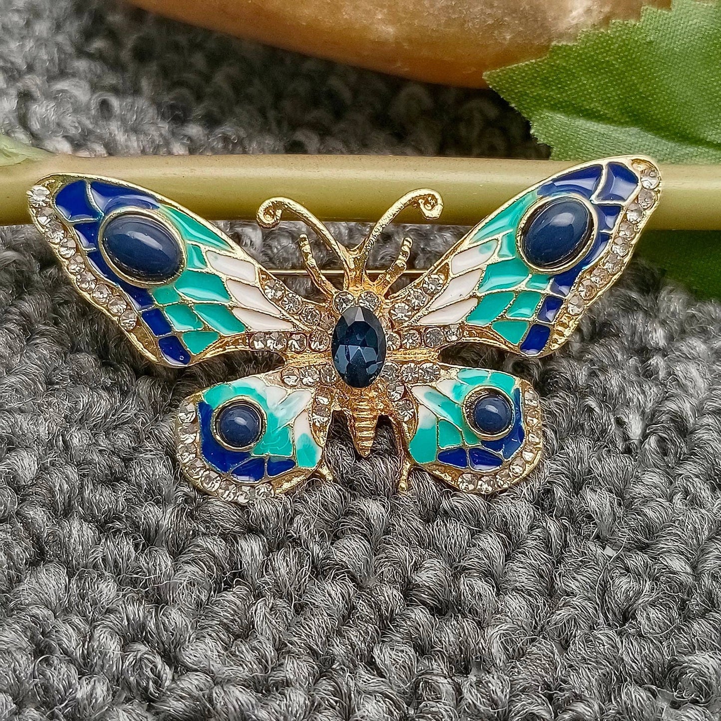Rhinestone Colored Enamel Butterfly Brooch