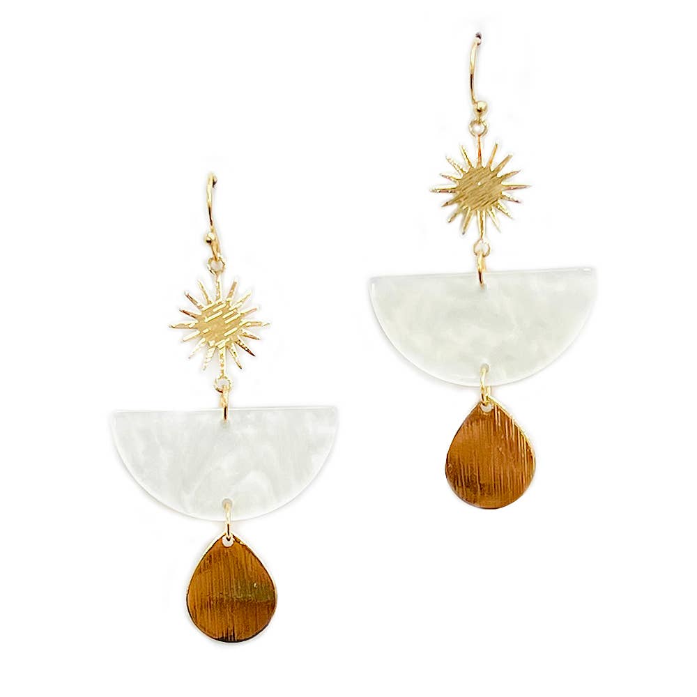 Sunburst Top with Half Moon Resin Acetate Dangle Earrings