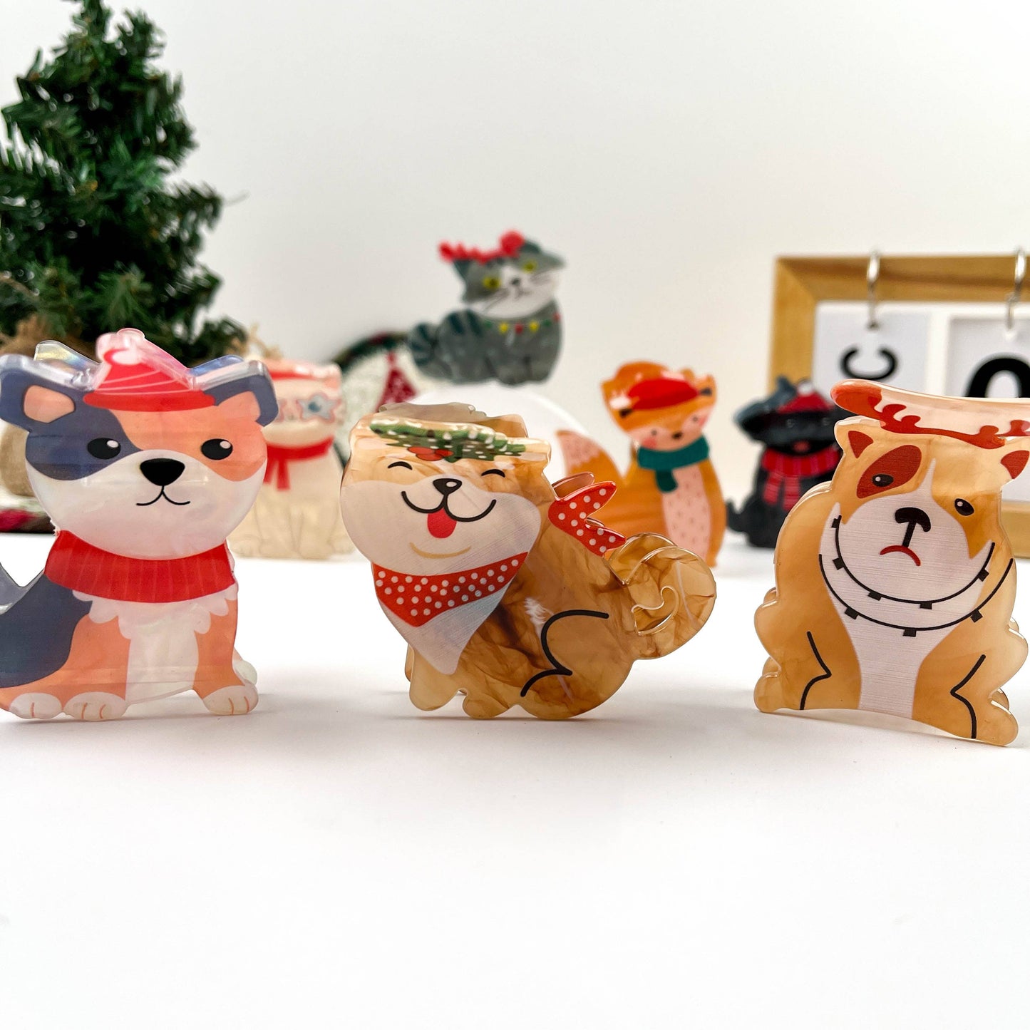Winter Scarf Animal Acrylic Printed Christmas Hair Claw Clip